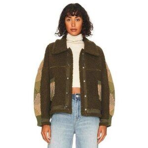 NWT BlankNYC Timber Sweater Cropped Jacket L Olive Teddy Cardigan Sherpa Plaid